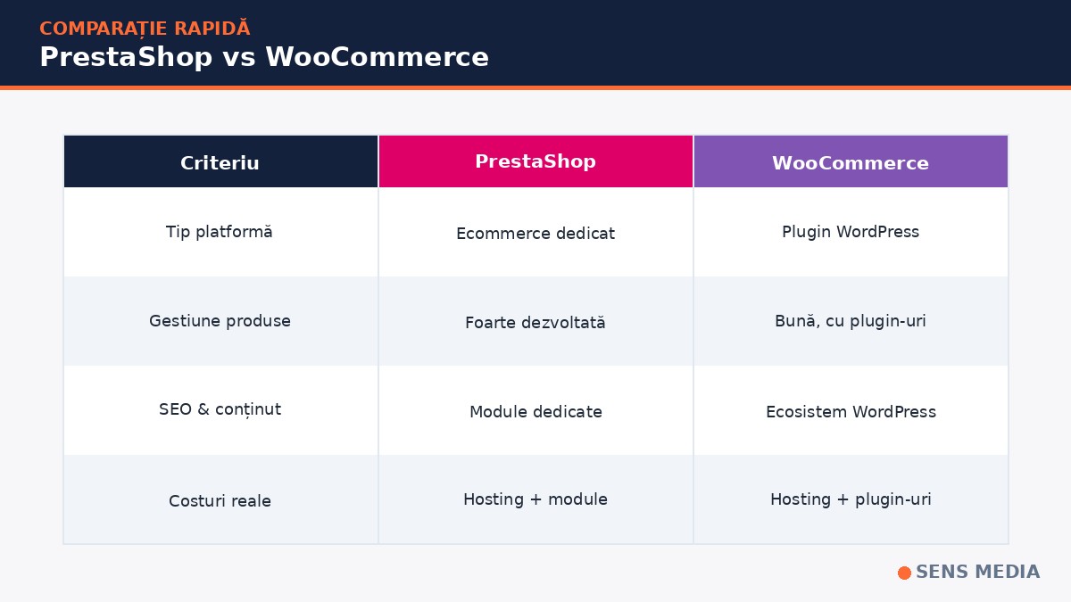 comparație PrestaShop vs WooCommerce pentru magazin online